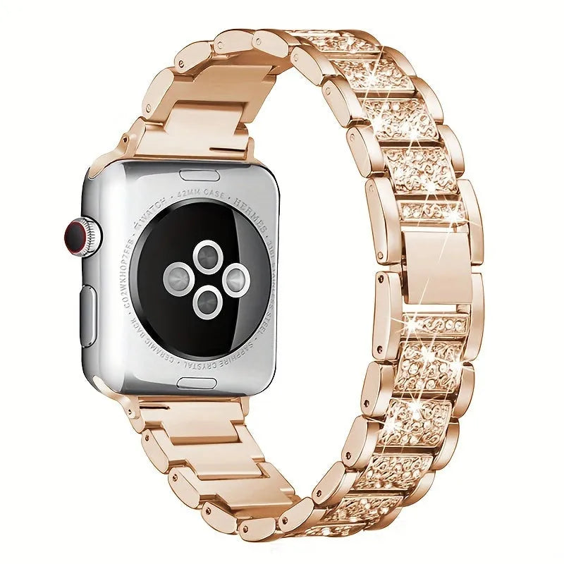 Metal diamond-encrusted watch band in rose gold colour with sparkling links