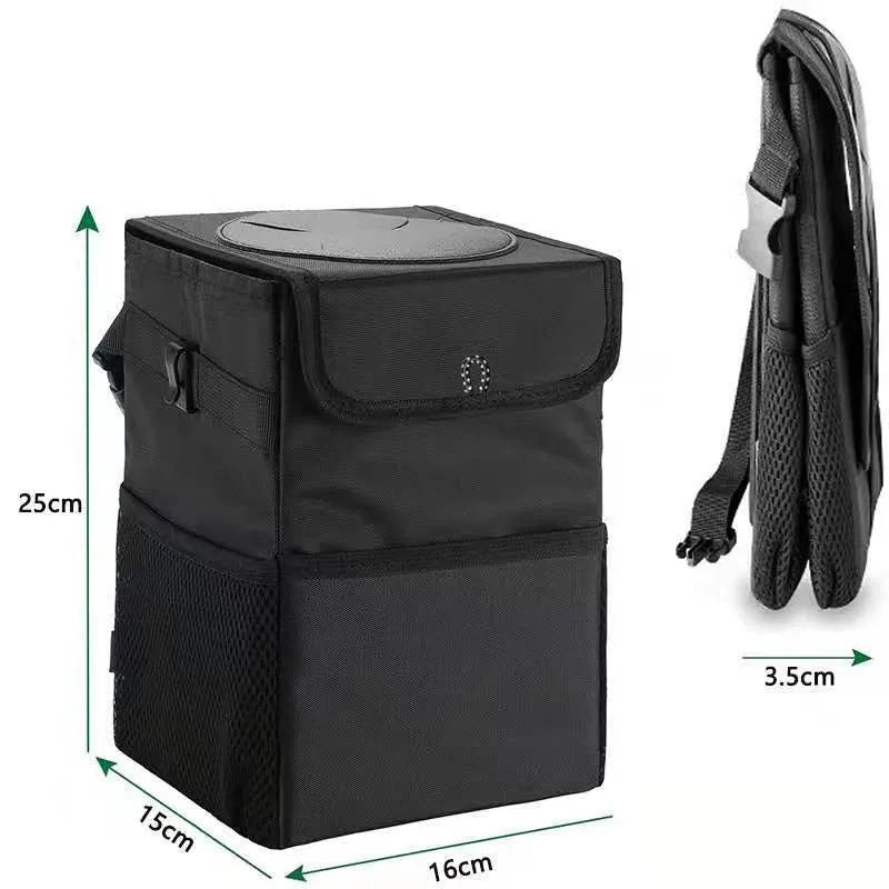 Foldable car trash can storage box 6L black Oxford PVC waterproof bag for vehicle rubbish