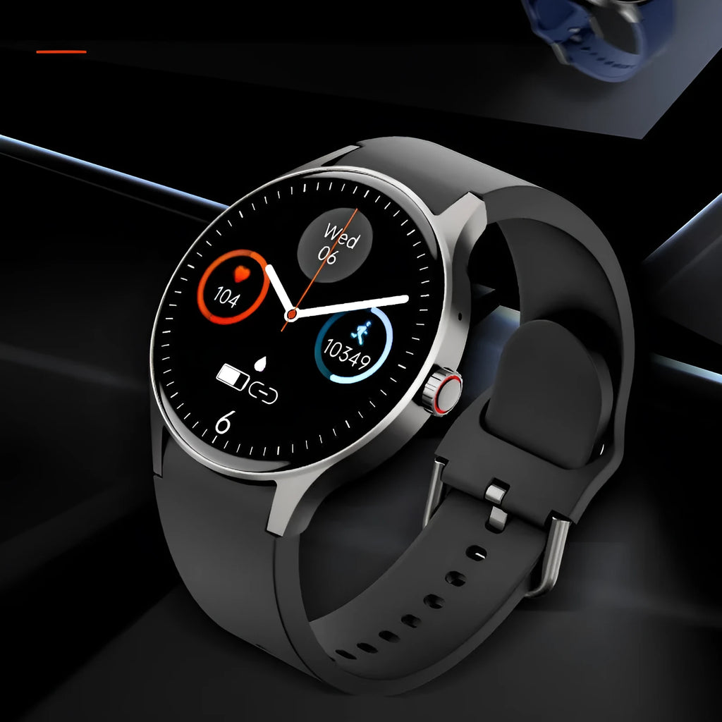 Smart watch with AMOLED screen for blood sugar and heart rate monitoring in various band colours and materials
