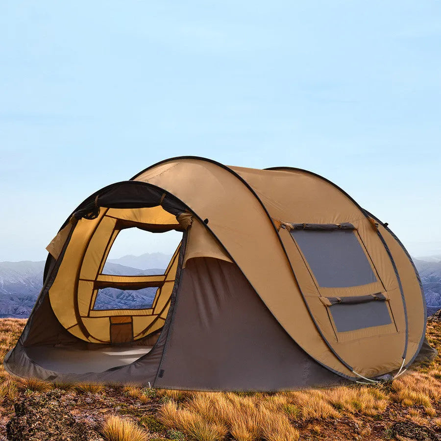 Automatic 3-4 person rainproof camping tent, 200x280x120cm, in khaki coffee or grass green