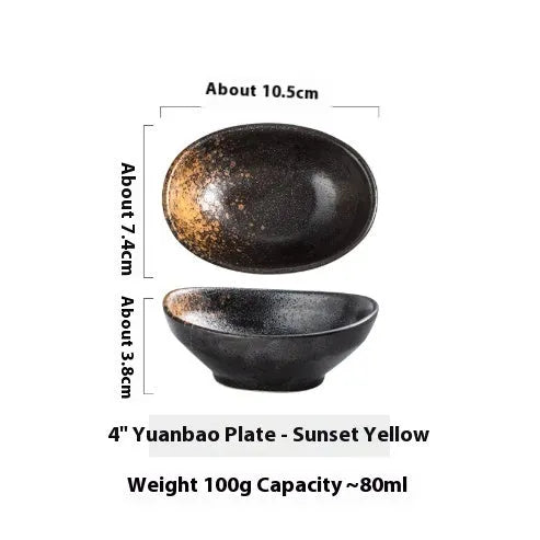 Japanese ceramic oval sauce dipping bowl with underglaze surface in traditional pattern