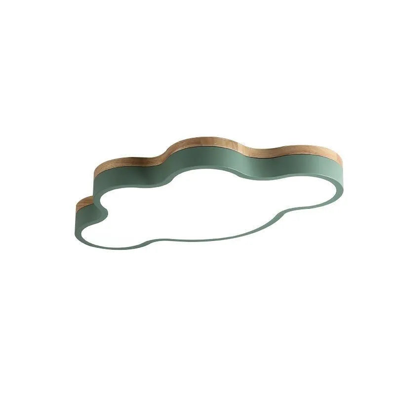 Modern wooden-tone cloud shaped LED ceiling light with dimmable and colour changing options.