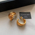 Gold and silver real gold plated women's ear studs, geometric ring shape, 2.0cm high on earlobe