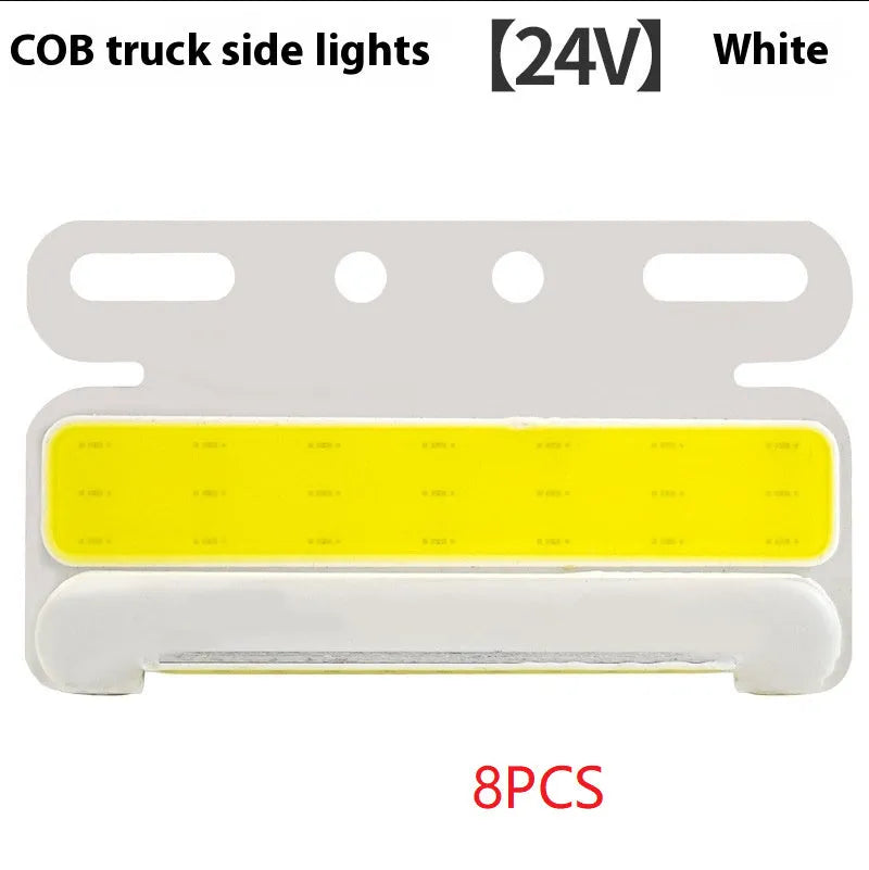 Waterproof aluminium alloy COB LED truck side light in red, mounted near vehicle tyre.
