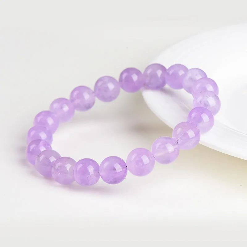 Lavender amethyst crystal bracelet with water ripple geometric design on round beads in multiple size options