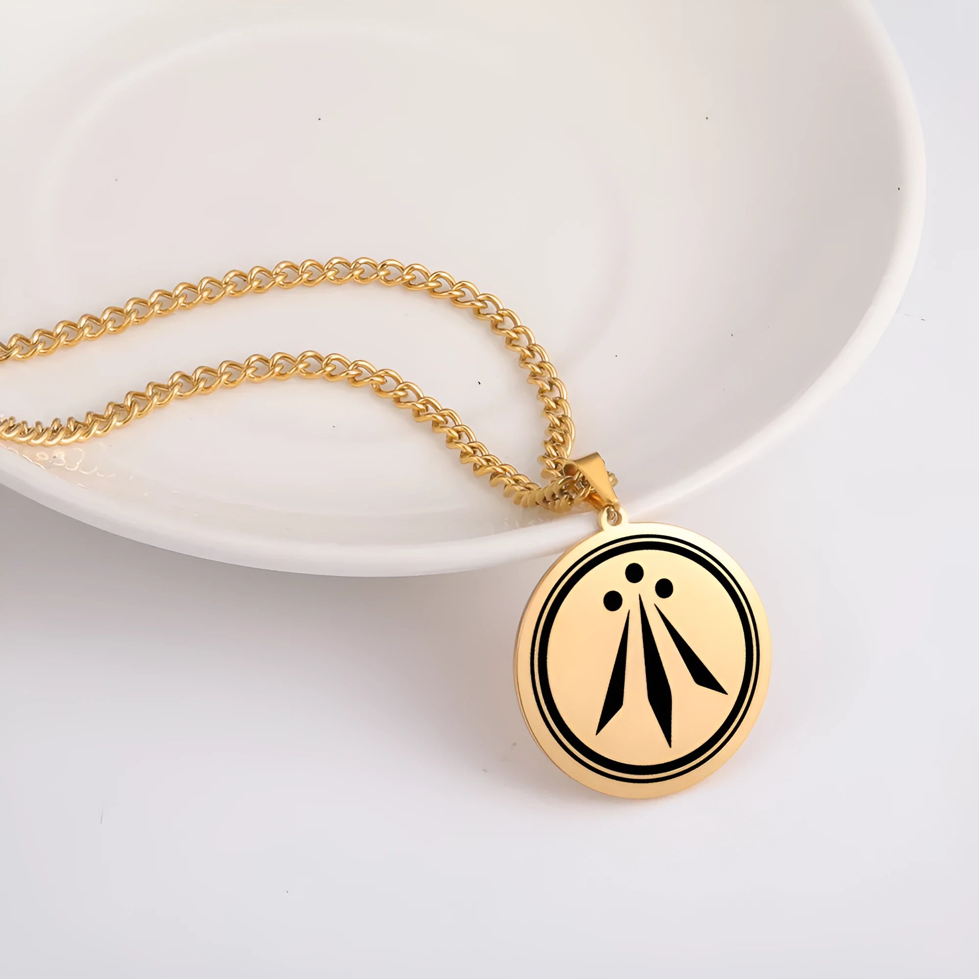 Irish Celtics symbolic geometric pendant necklace in stainless steel on an adjustable chain, available in steel or gold
