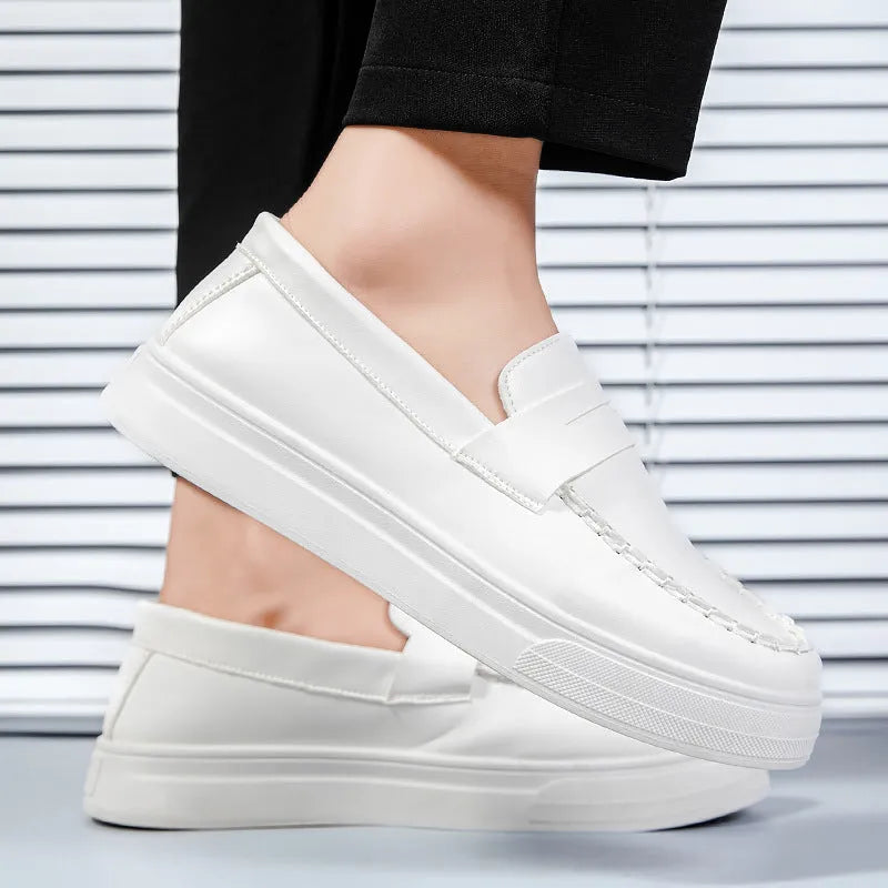 Men's British style summer breathable Gommino shoes, round head, PU leather, available in white, black and white, khaki, sizes 39-45