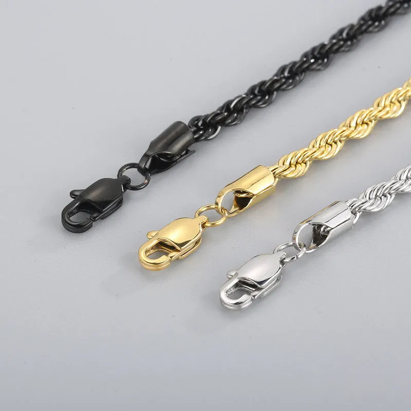Double colour twist chain bracelet in titanium steel with electroplated finish, available in black, gold, silver