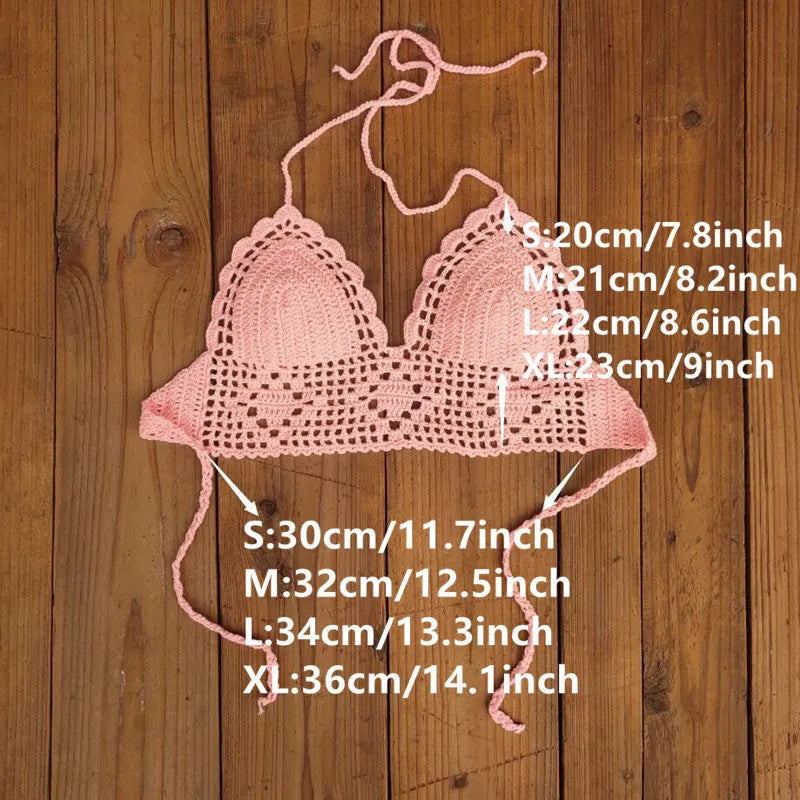 Women's backless acrylic bikini swimsuit top available in twelve colours including lake blue and light green.