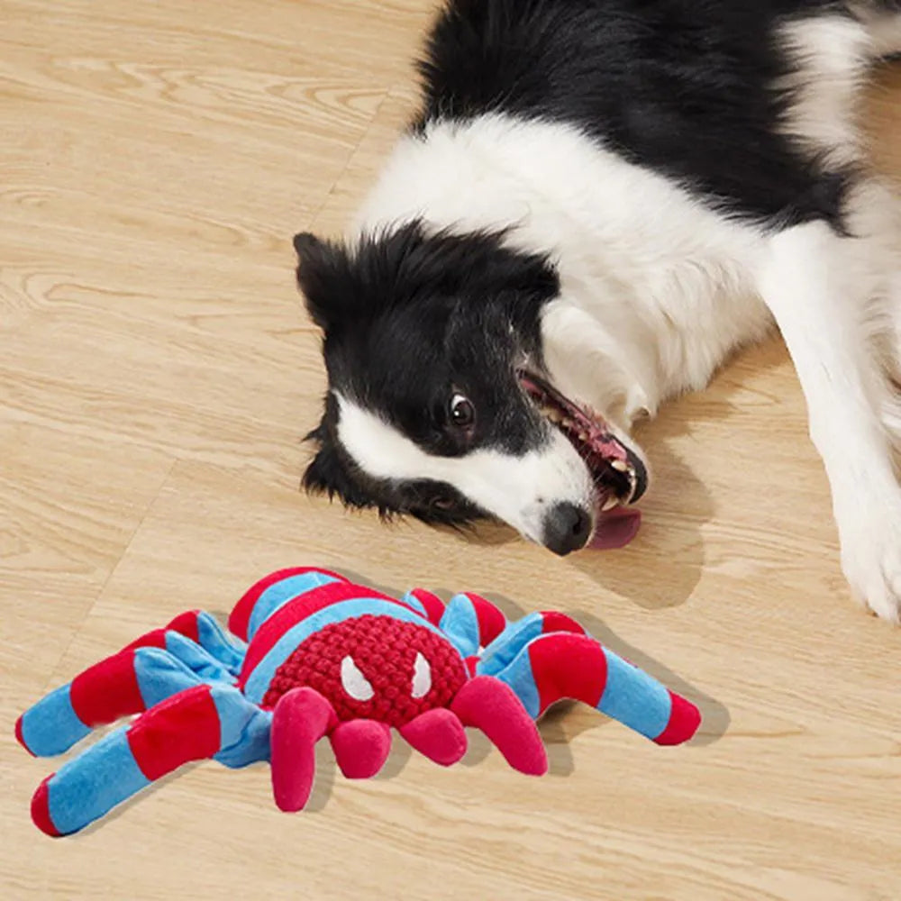 Red plush teddy bear dog toy with bite-resistant texture for medium and large breeds.