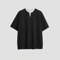 Loose fit zip false two-piece patchwork top in solid colour cotton blend fabric
