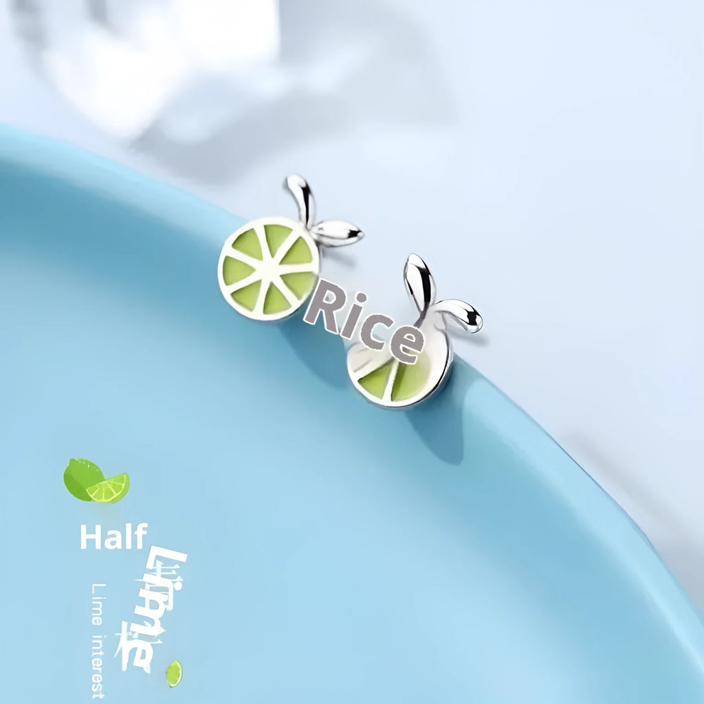 S925 sterling silver lemon stud earrings with geometric shape, alloy clip, bright silver finish