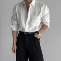 Long sleeve loose fit black polyester cardigan shirt with front pocket