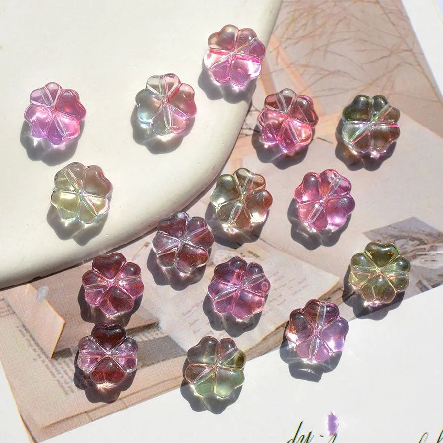 20 gradient colour 10mm crystal glass beads with four-leaf clover water droplet pattern and iridescent electroplated finish