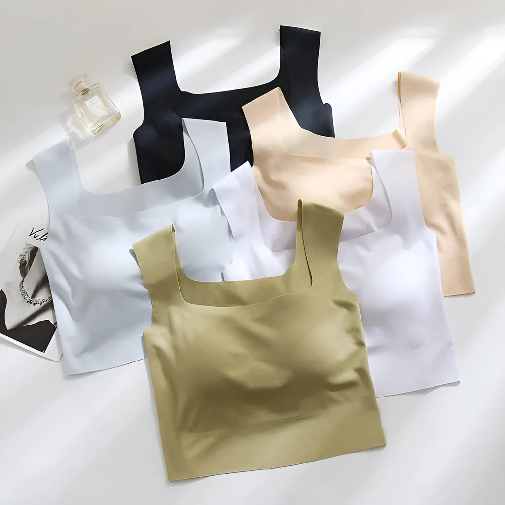 Women's non-marking sling vest with fixing cup and chest pad in seamless nylon construction
