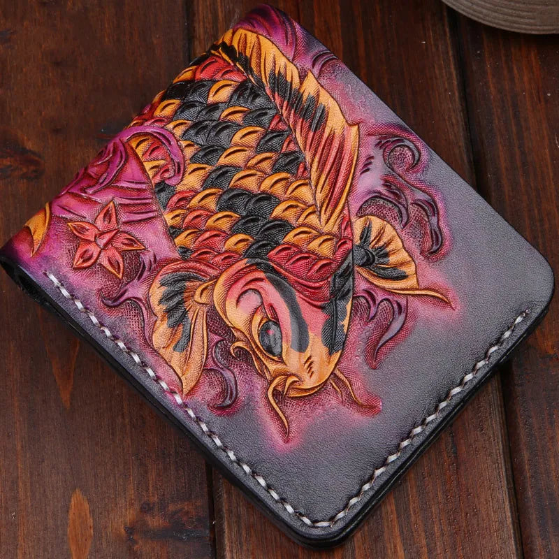 Men's navy blue cow leather short wallet showing six card slots and currency compartment, dimensions 10x12cm.