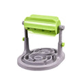 Blue adjustable height interactive slow feeder bowl for pets with raised pattern food tray