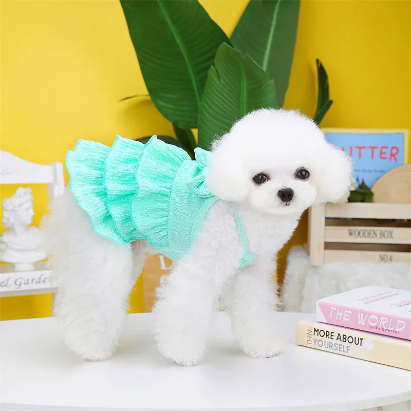 Small dog wearing Princess dress with layered Candy skirt in Rose Red colour