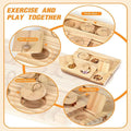 Wooden hamster feeder in natural wood colour on a flat surface