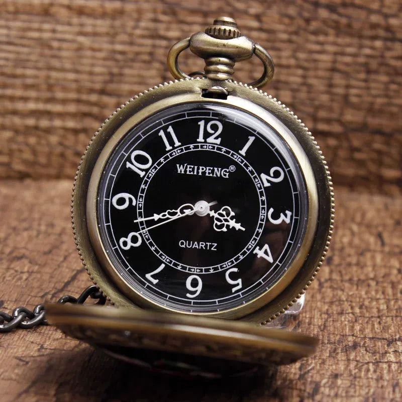 Classical retro ceramic skull pocket watch with alloy case 4.7cm bronze skull detail and chain