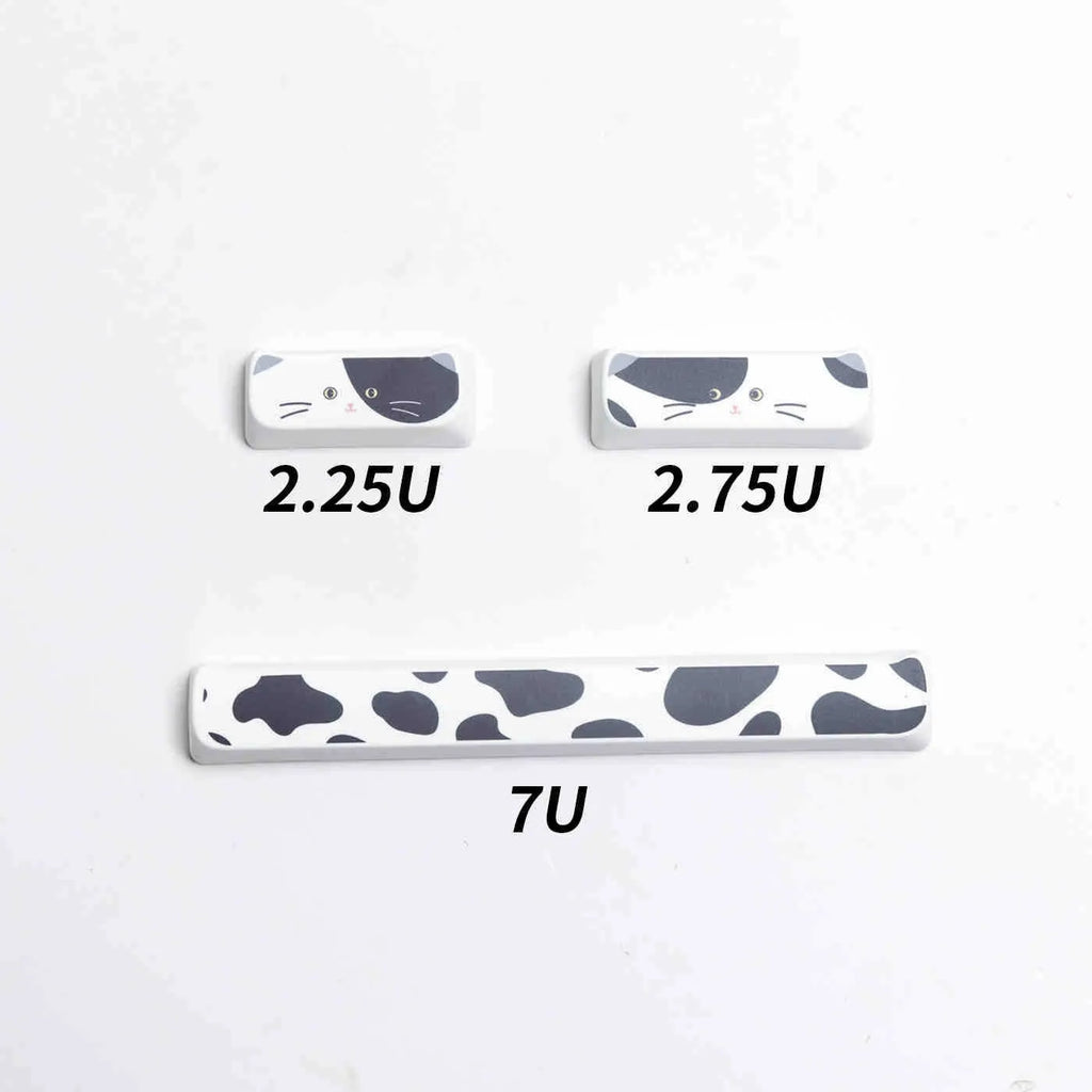 Black and white kitten sublimation key cap set for mechanical keyboards, PBT MAO profile, boxed packaging