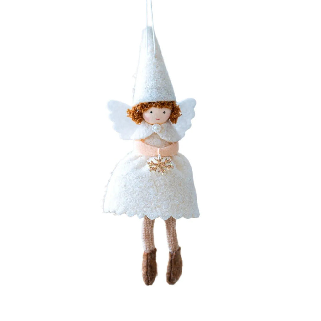 Christmas angel felt skirt pendant in white or pink with plush cloth construction