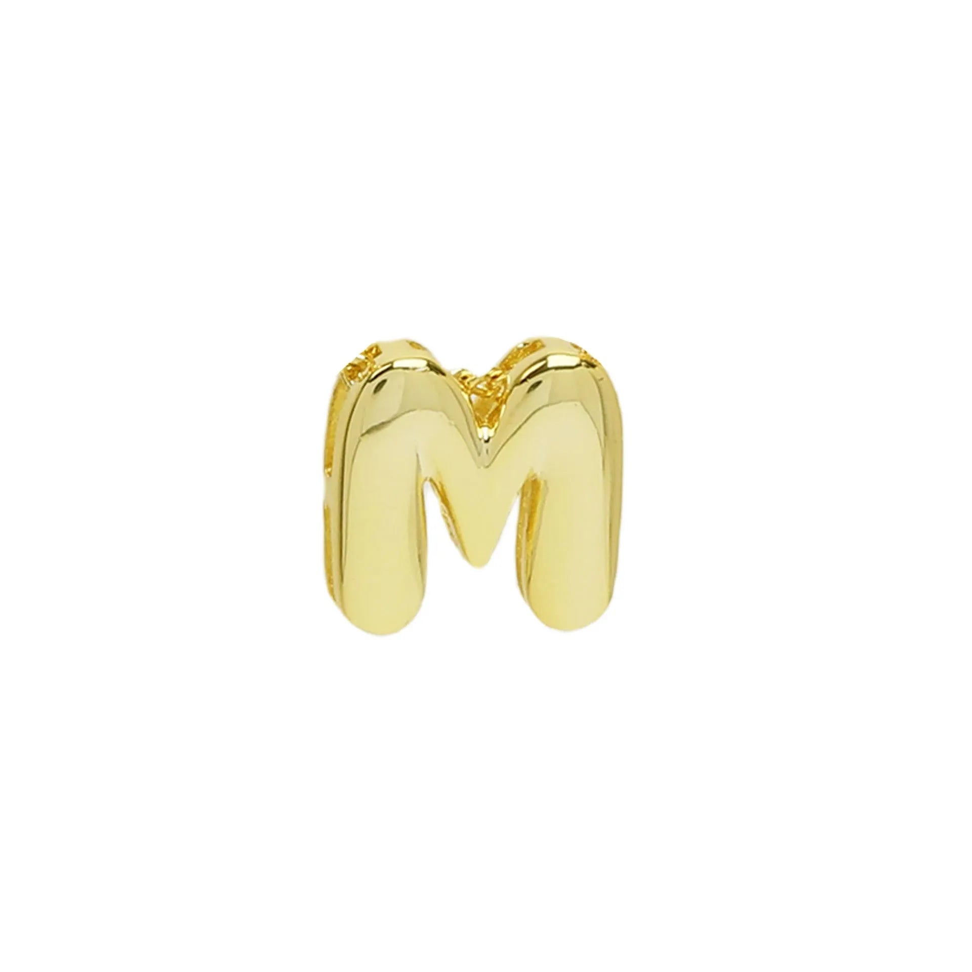 18k brass smooth surface bubble DIY letter bracelet with gold electroplated finish and letter pendant on white background