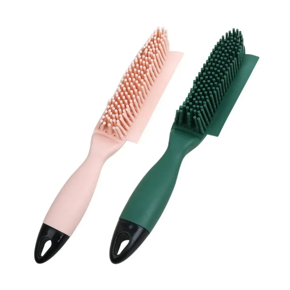 Self-cleaning dog brush pet hair remover in green with integrated hair collector, on white background