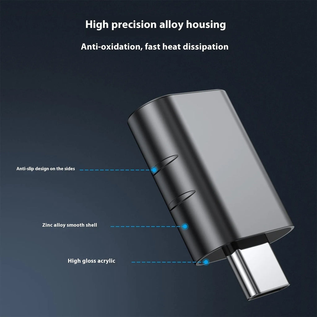 USB-C to USB-A adapter converter with metallic zinc alloy shell in various colour options