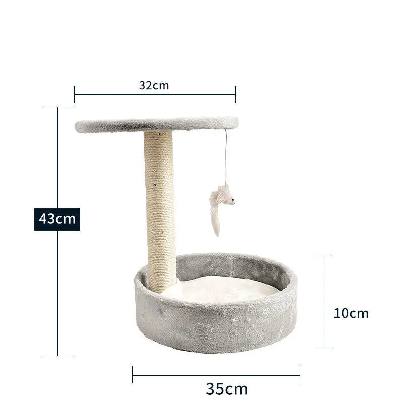 Solid wood cat climbing frame with integrated litter tree in grey colour option