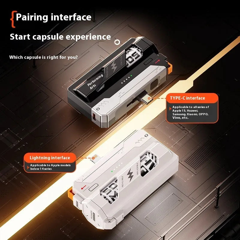 Capsule power bank with hanging buckle, 25000mAh fast charge, available in Type-C and Lightning