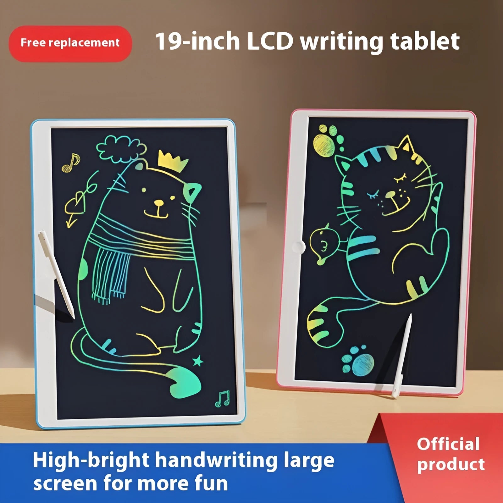19-inch LCD children's drawing board with magnetic stylus in blue and white colour.