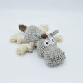 Grey donkey plush dog toy with creak sound mechanism measuring 27 x 20 x 9.5 cm