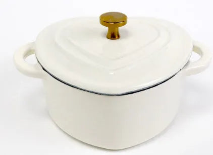Cast iron heart-shaped enamel soup pot with lid in 11cm size available in multiple colours