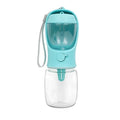 Blue portable plastic dog water cup with dual-use bowl design for outdoor walks.