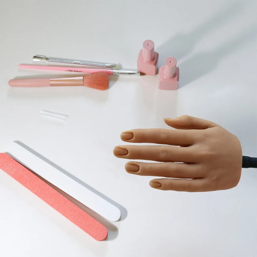 Silicone nail art practice hand model for nail technician training in natural skin tone