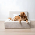 White rectangular dog mat with backrest and sponge filling in L size on a floor