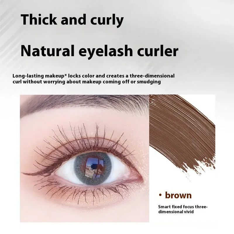 Steel tube waterproof mascara with applicator and optional eyelash curler in black or brown