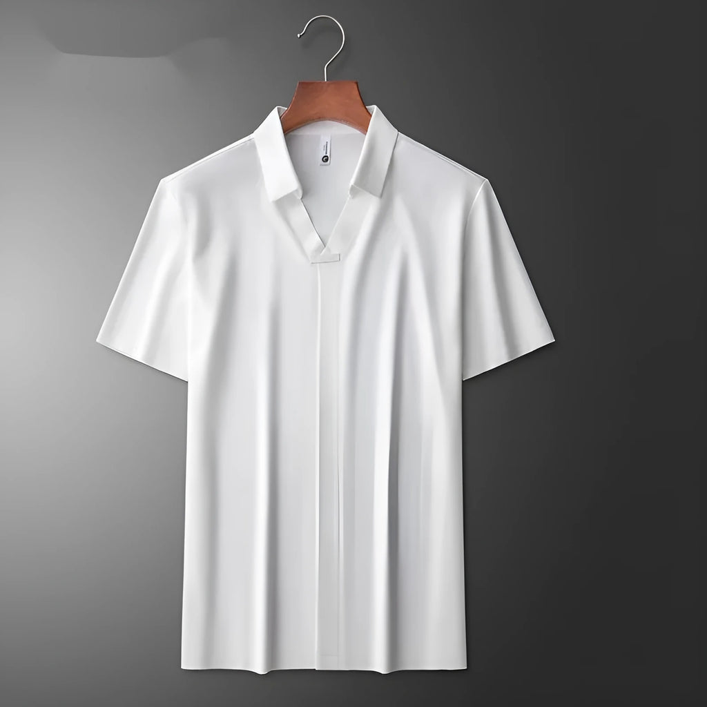 Men's slim fit lapel collar short sleeved polo t-shirt in cotton blend fabric