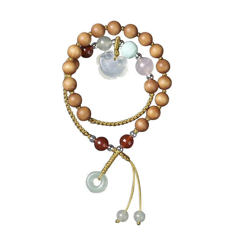 Hand-woven ebony double ring bracelet for women in national style with Ruyi motif.
