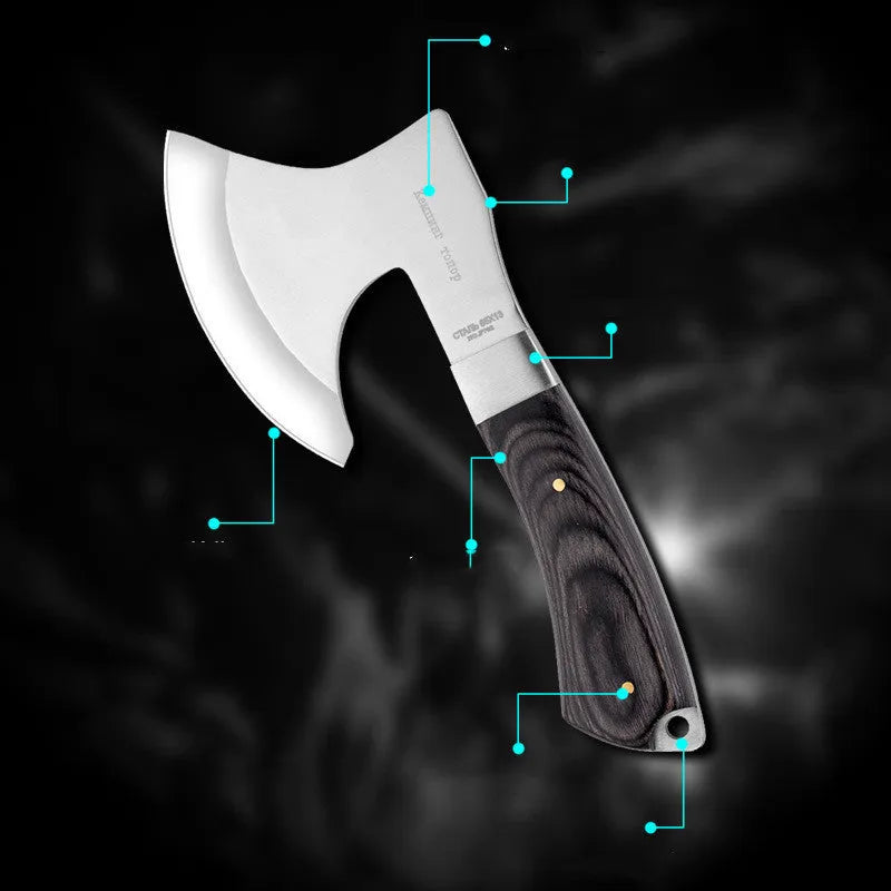 Outdoor Tactics stainless steel axe on ground, 57cm length, 49HRC hardness for wood chopping