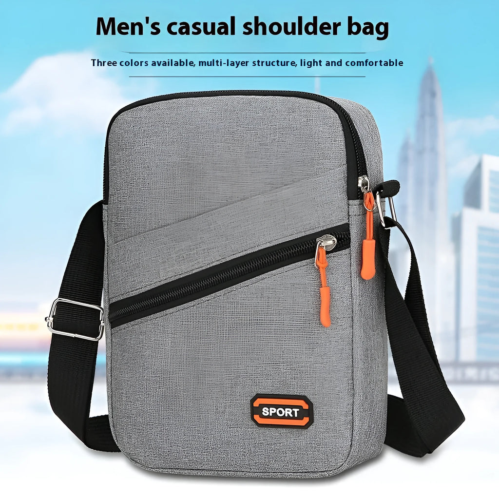 Oxford cloth crossbody commuter bag with contrast colour detailing in silver grey colour option