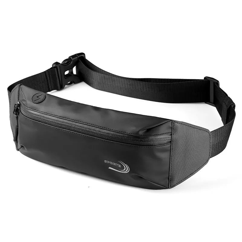 Men's blue waterproof Derm Oxford polyester sports waist bag with adjustable strap.