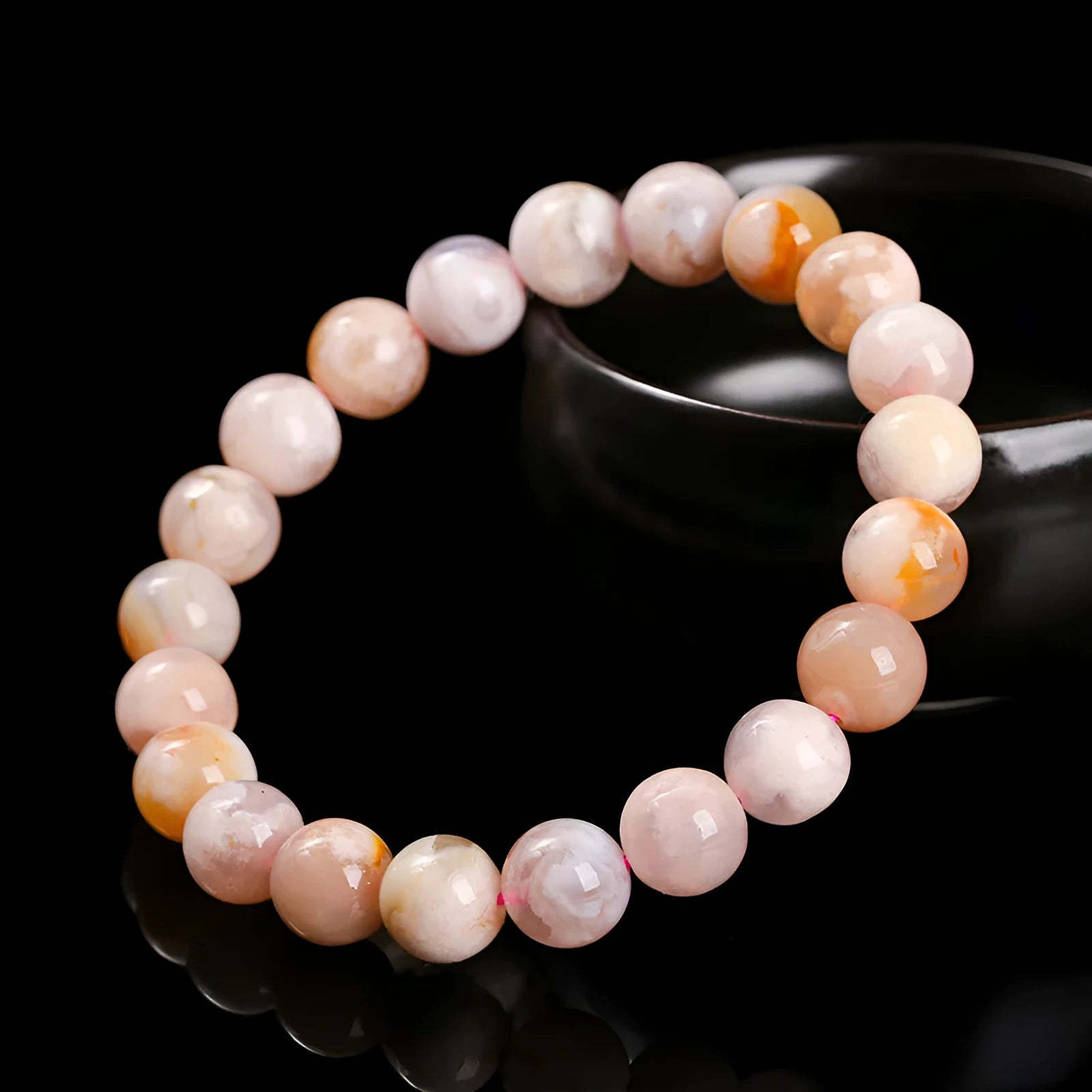 Natural cherry agate bracelet with geometric round beads in sweet style design for women
