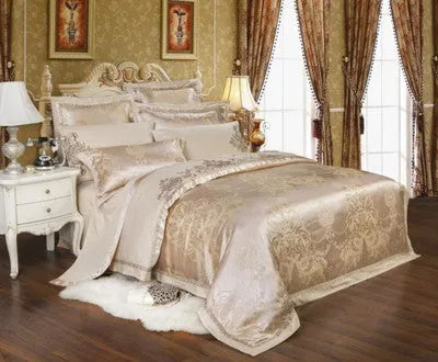 Cotton bedding set with floral plant pattern, satin weave, and embroidery quilting in blue and white colourway