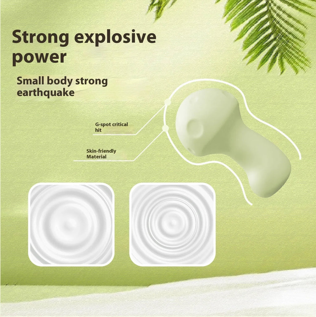 Green silicone mushroom vibrator with button control, a training toy for women