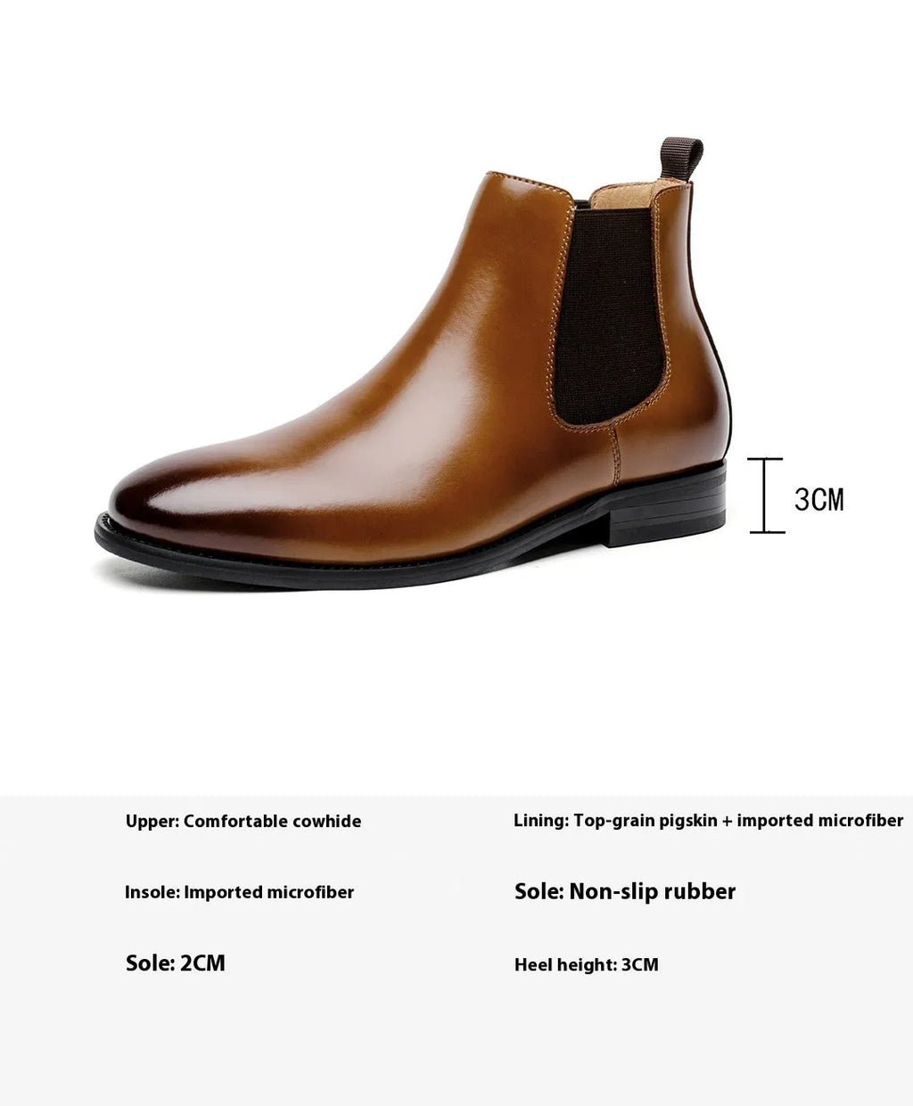 Men's British Retro Chelsea boots in black or brown genuine cowhide leather with fleece lining and low heel