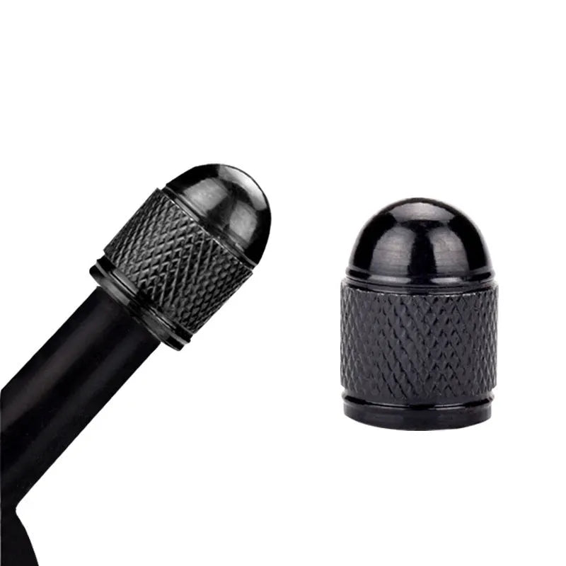 Aluminium mountain bike air valve cap in assorted colours: black, blue, gold, silver, red.