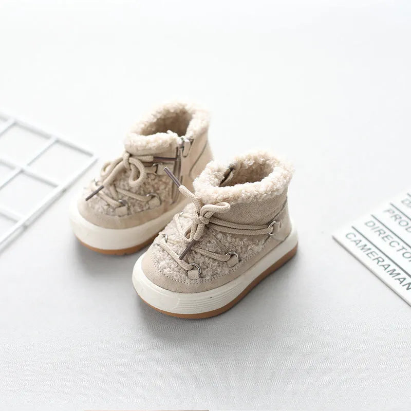 Korean baby cotton shoes high-top snow boots with velvet lining in beige for toddlers