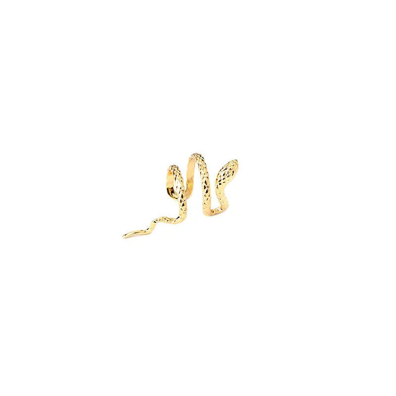 Metal snake-shaped ear clip non-piercing earring in silver finish on earlobe